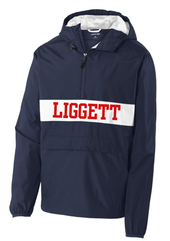 Adult Navy/White Quarter Zip Hooded Windbreaker