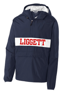 Adult Navy/White Quarter Zip Hooded Windbreaker