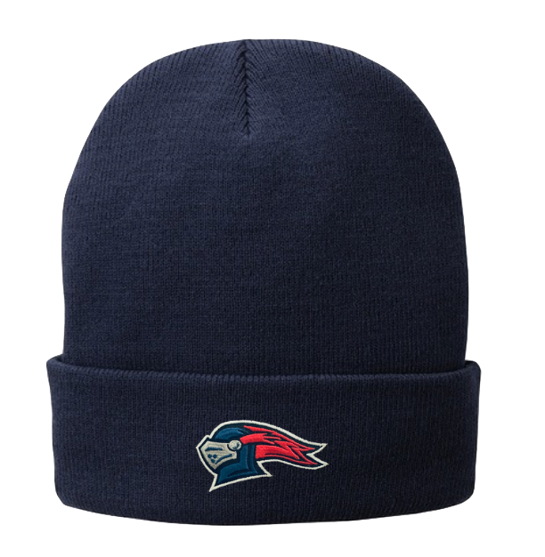 Fleece-Lined Navy Knit Cap with Knight Head