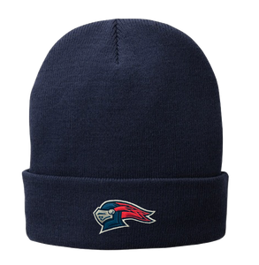 Fleece-Lined Navy Knit Cap with Knight Head