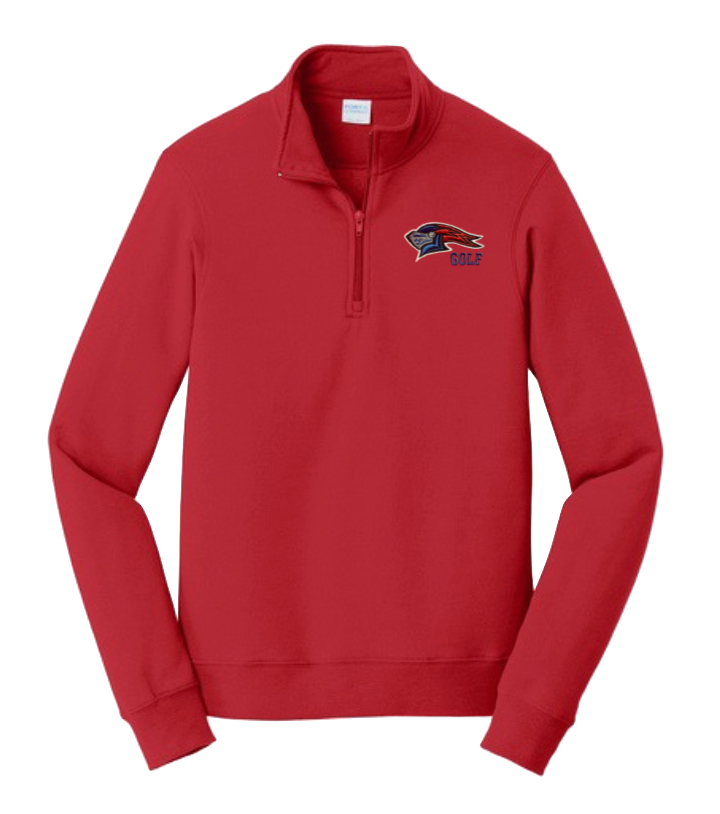 Adult Red Quarter Zip Performance Fleece Pullover with Knight Head/GOLF - Small Only
