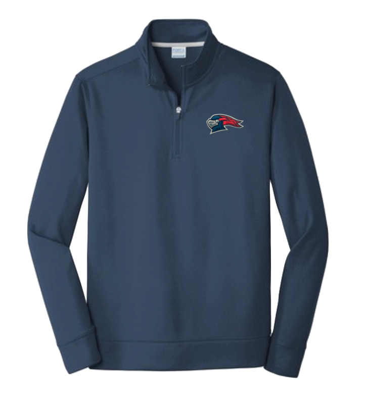 Adult Navy Quarter Zip Performance Fleece Pullover with Knight Head