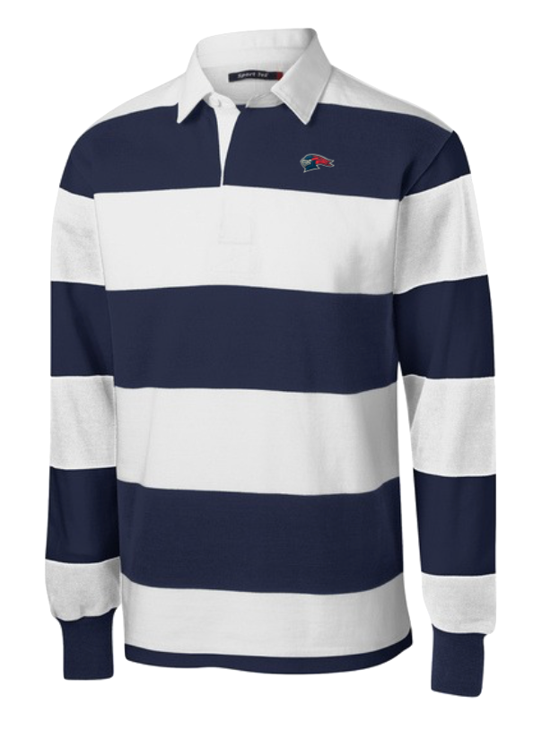 Striped Navy & White Long Sleeve Rugby Polo - XL Only
