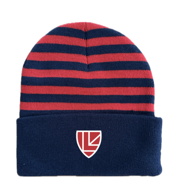 Limited Edition Navy & Red Striped Shield Knit Beanie