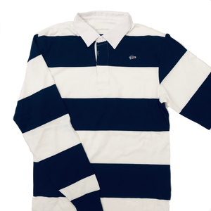 Striped Navy & White Long Sleeve Rugby Polo