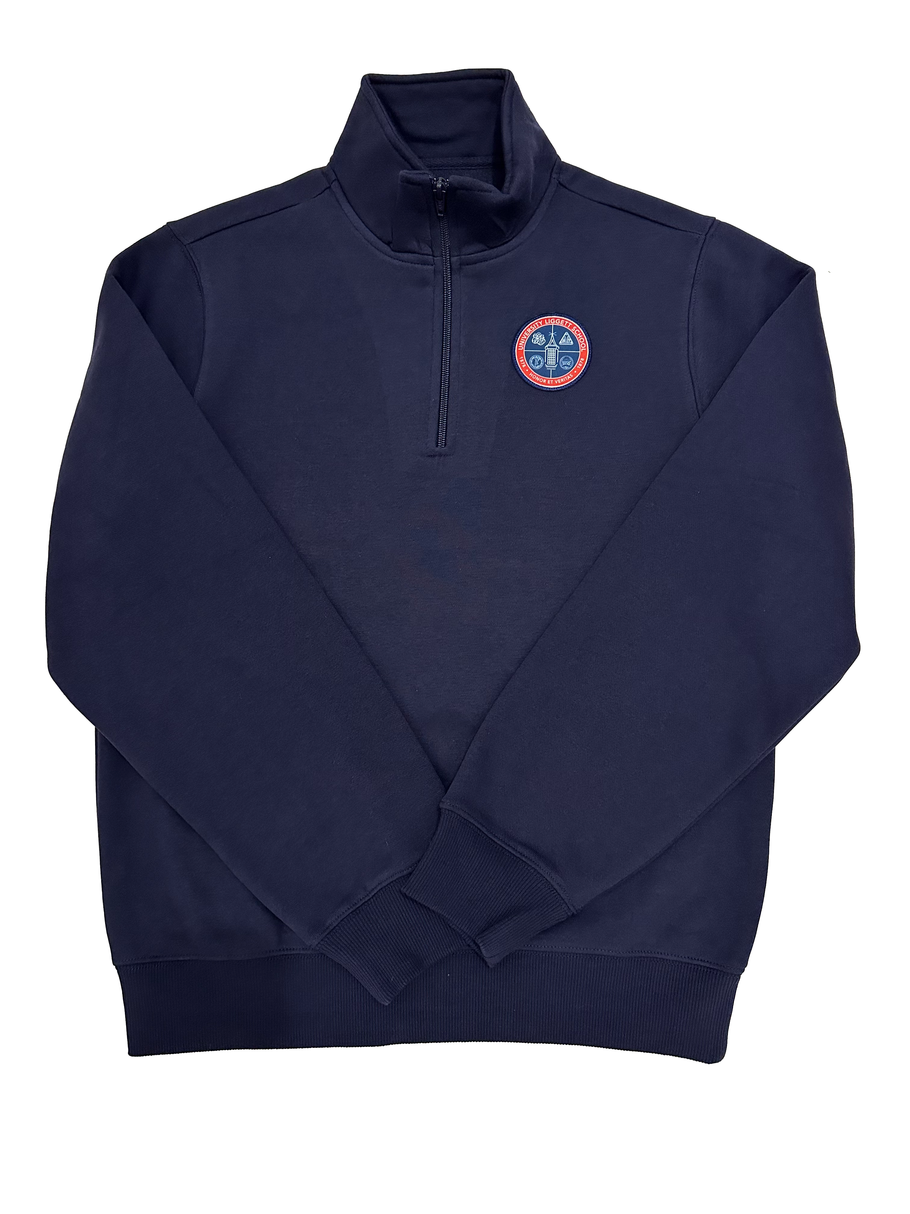NEW Adult Quarter Zip Navy Sweatshirt with Crest Patch